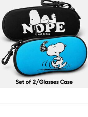 (Set of 2) Snoopys Cartoon Smile Glasses Case Soft Protector Sunglasses Storage